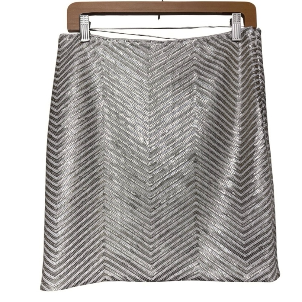 Banana Republic Gold and White Sequin Mini Skirt Shimmer Holiday Christmas Sz 8